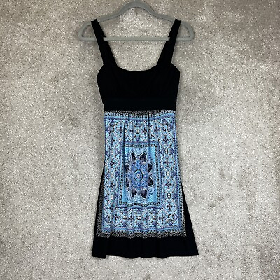 #ad #ad Carole Little Dress Womens 8 Blue Black Sleeveless Stretch Tie Back 9504* $21.99