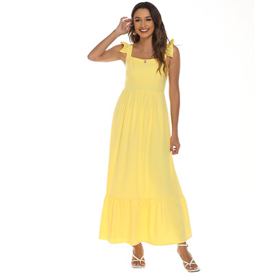 #ad #ad Women#x27;s Summer Boho Strap Dress Square Neck A Line Beach Long Maxi Evening Dress $26.99