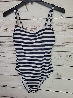 #ad Kona Sol Navy Blue Striped One Piece Beach Summer Swimsuit Women#x27;s Size Medium $18.00