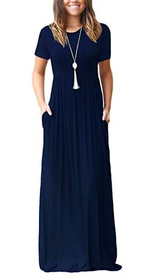 DEARCASE Women#x27;s Short Sleeve Casual Loose Long Maxi Dresses w Pockets Navy 2XL $16.99