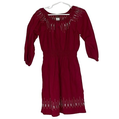 #ad Tea Collecion Burgundy Silver Embroidered Long Sleeve Dress Size 5 Girls $11.90
