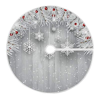#ad Silver Christmas Tree Skirt Tree Snowflake Small Xmas Decorations Burlap Red ... $22.33