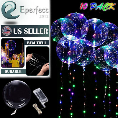10 Pack LED Light Up BoBo Balloons 20quot; Party Birthday Transparent Bubble Balloon $11.99