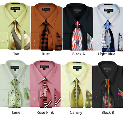 #ad #ad Men#x27;s Dress Shirt Matching Tie Handkerchief Set Unique Colors Size 15 20 S21 $18.95