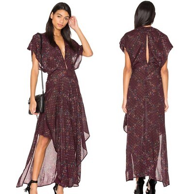 #ad FP one dark purple gold foil floral maxi dress XS $89.00