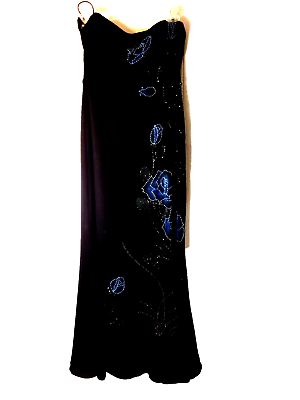 #ad Black beaded evening dress size 12 $40.00