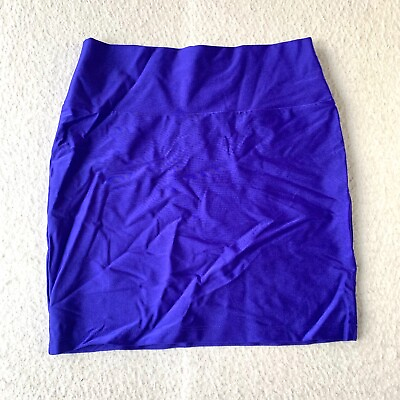 #ad Forever 21 Women#x27;s Medium M Short Skirt Straight Pencil Indigo Stretch Fun Color $12.97
