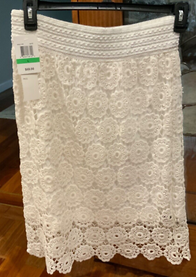 #ad Lapis White Crochet Knit Beach Resort Skirt Knee Length Size L New $15.00