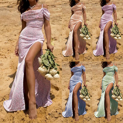 #ad Womens Sexy Floral Maxi Dress Strappy Split Cocktail Party Evening Summer Dress $21.19