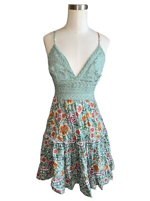 #ad Southern Fried Chics SFC Multicolor Floral Sundress Lace Ruffle Open Back Large $40.00