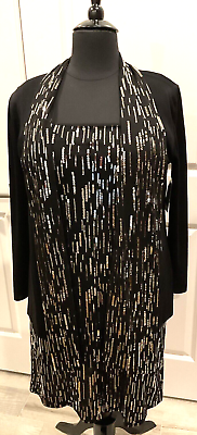 #ad Misook Plus Size 2X Black Sequined Dress w Matching Jacket 1X New with Tags $199.00