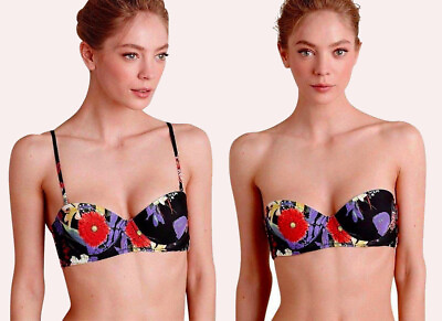 #ad Anthropologie Black Floral Bikini Top 36C Swim Optional Straps Padded Underwire $30.60