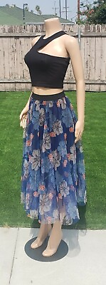 #ad Womens Tulle Skirt Blue Floral SMALL $15.99