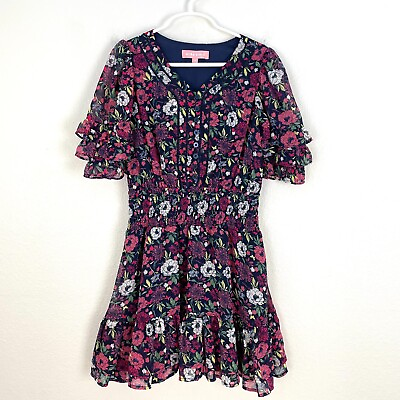 #ad BCBG Girls Size 7 Floral Spring Ruffle Boho Dress Short Sleeve V Neck $24.99