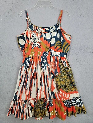 #ad forever 21 Tribal Sun Dress Medium Sleeveless Ruffled Multicolor orange blue $9.99