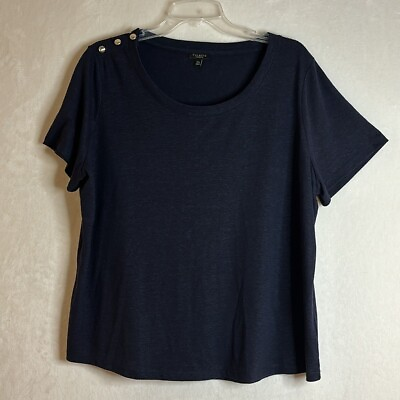 #ad Talbots Plus Petite Linen Blend Short Sleeve Round Neck Navy Shirt Size 2XP $20.00