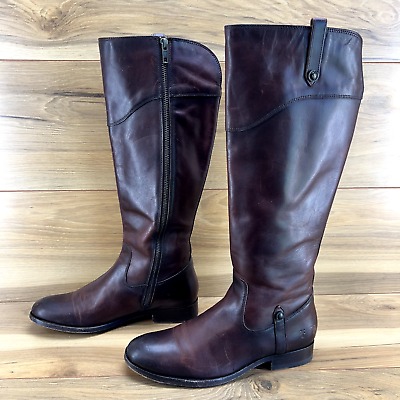 #ad Frye Womens Boots 8 Melissa Tab Riding Tall Riding Brown Leather Equestrian Zip $49.88