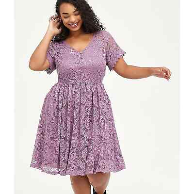 #ad Torrid 0 0X 12 New Purple Lace V Neck Cocktail Party Skater Dress w Pockets $42.50