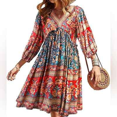 #ad BTFBM Bohemian Dress XL Size Floral 100% Rayon in excellent condition no flaws $25.00