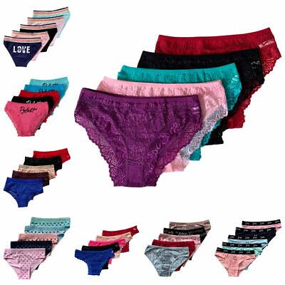 #ad #ad LOT Nice 5 Women Bikini Panties Brief Floral Lace Cotton Underwear Size M L XL $10.99