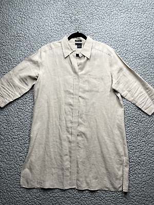 Willi Smith Shirt Dress Womens Size Large 100% Linen 3 4 Sleeve Beachy Lagenlook $24.88