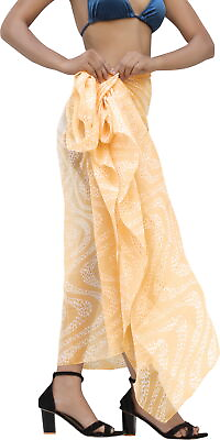 #ad LA LEELA Women#x27;s Swimsuit Cover Up Summer Beach Wrap Skirt 78quot;x39quot; Orange H79 $16.19