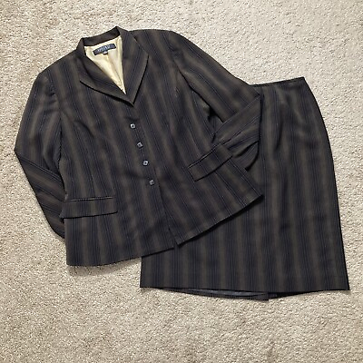 Kasper Skirt Suit Size 16 Black Pinstripe 2PC Set Career Church Business Lined $39.99