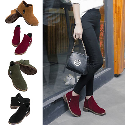 #ad Ladies Anti Slip Ankle Booties Low Heel Winter Boots Fashion Walking Side Zip $29.51