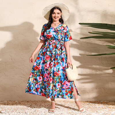 #ad Women Chiffon Long Dress Plus Size Evening Print Kaftan Party Gown Bohemian Prom $31.99