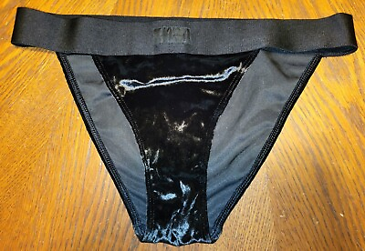 #ad Victoria#x27;s Secret PINK Black Velvet Wide Band String Bikini Panties Small $14.00