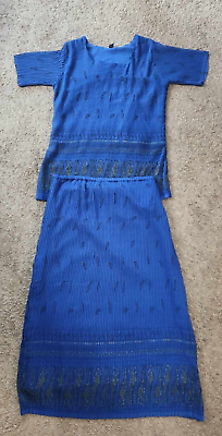 #ad Blue Paisley Blouse amp; Maxi Skirt Outfit Boho 2 Piece Set Women#x27;s Size Large $9.99