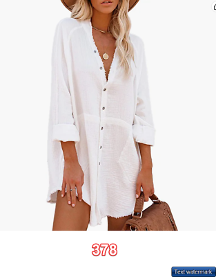 iGENJUN Women#x27;s Beach Cover ups Oversized Tunic Dress Shirt Boho Dresses White S $29.24