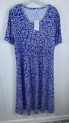 #ad Deuyo Summer Dresses for Women Floral Blue White Print Pleated Midi Dress Large $15.00
