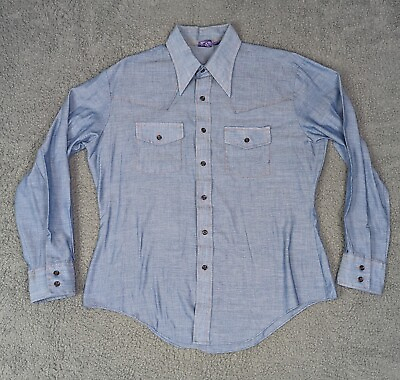 #ad VTG Sears Jeans Joint Shirt Mens Medium Store Dagger Collar Orange Stitch XL $34.95