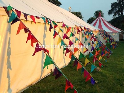 #ad 25Pc Vintage Recycled Bunting Sari Flags Boho Party Bunting Handmade buntings $269.99