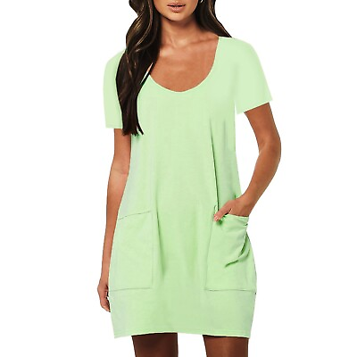 #ad Women#x27;s Summer Sundresses Short Sleeve Pockets Beach Dress Vacation Swing Dress $15.66