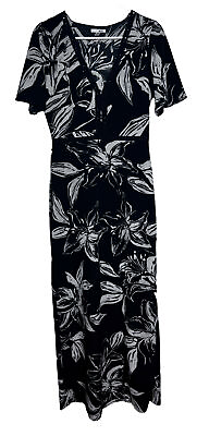 #ad Amuse Society Maxi Dress Size Small Black Cream Floral V Neck AB $21.56