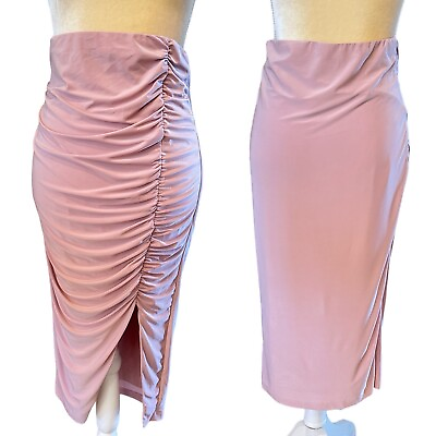 #ad Style Rack L.A. Dusty Rose Midi Detail Ruched Slit Stretchy Skirt Women#x27;s Large $20.00