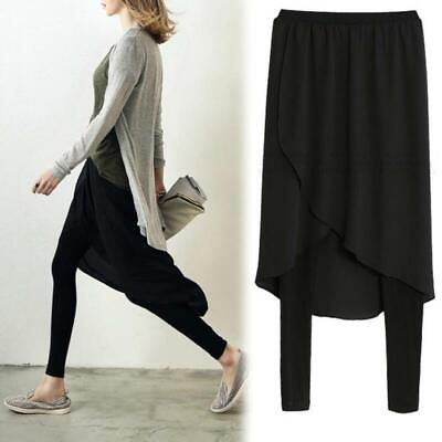 #ad Women#x27;s Casual Chiffon Slim Fit Leggings Skirt Pants Black Plus Size S 6XL $50.63