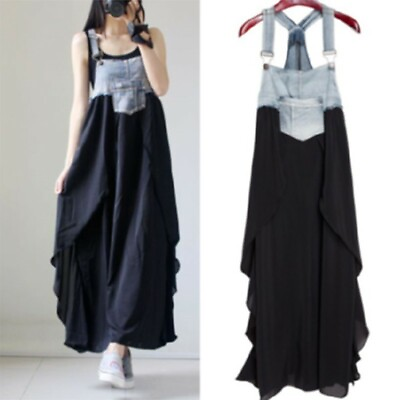 #ad Casual Maxi Dress Loose Sleeveless Overall Layered Solid Party Women Denim Newly $33.15