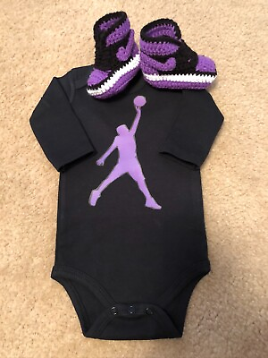 Purple Baby Shoes Basketball J Air Pants Bodysuit 1 Bred Crochet pants Newborn $41.00