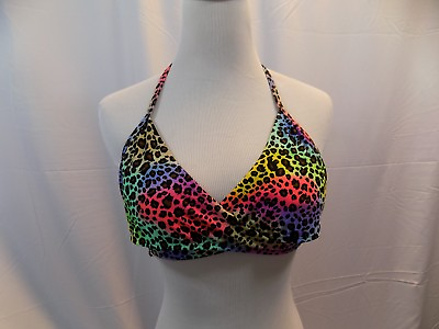 #ad Rue Bleu Swimsuit Bikini Top Strappy Colorful Rainbow Cheetah Print NWOT $6.16