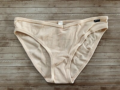 #ad Nwt Victorias PINK Secret Ribbed Cotton Bikini Panty Beige M $10.99