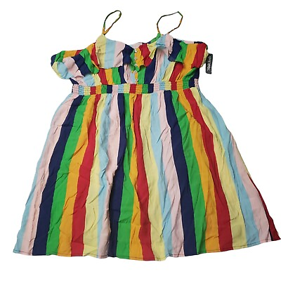 #ad Modcloth Basically Breezy Sundress 2X Transmission Stripe Rainbow Stripe $49.99