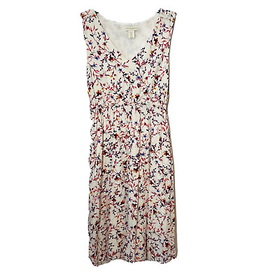 #ad Cynthia Rowley Womens Sleeveless Floral Maxi Dress White 4 Elastic Waist Pocket $24.50