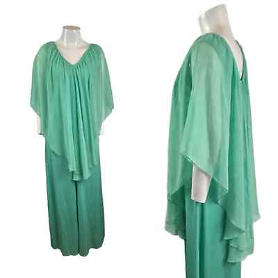 #ad 1970s Mint Green Goddess Maxi Dress Sheer Angel Sleeves Women’s Small * $30.00