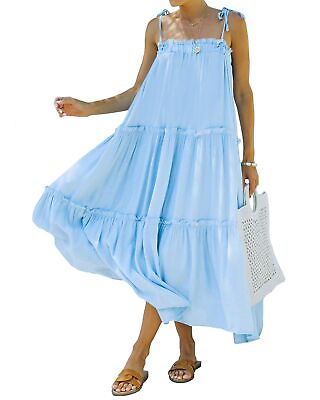 #ad BTFBM Women 2023 Summer Maxi Dresses Sleeveless Spaghetti Strap Casual Sundress $51.99