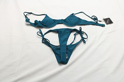 #ad Zaful Women#x27;s Adjustable Strap Tie Waist Cheeky Bikini Set ZS6 Blue US4 NWT $16.99