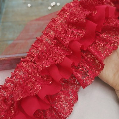 #ad 3 Layers Lace Pleated Edge Trim Ruffle Chiffon Fabric Frill DIY Dress Skirt Hem $13.28