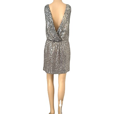 #ad Express All Over Sequin Party Dress S Mini Silver Shimmery Cocktail Evenings $20.23